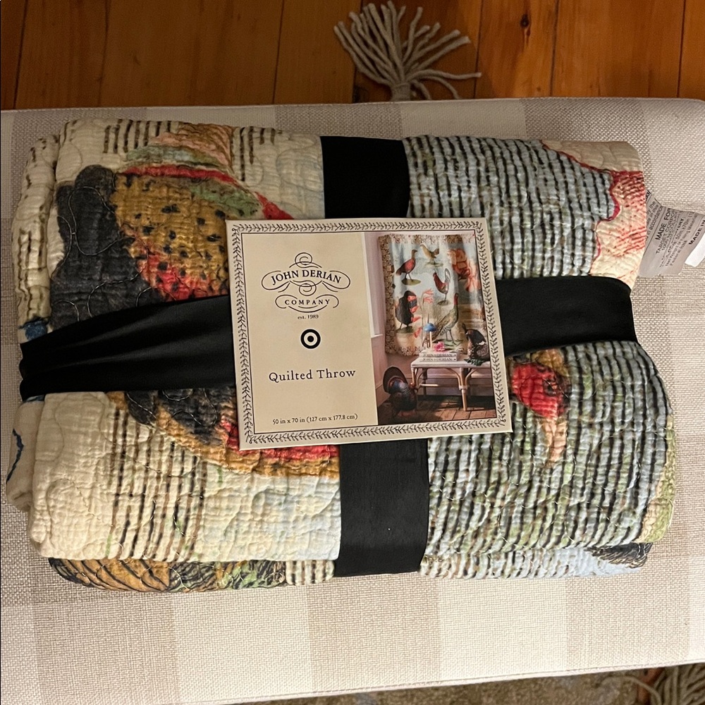 John Derian Birds and Turkey Design Throw Blanket Quilt